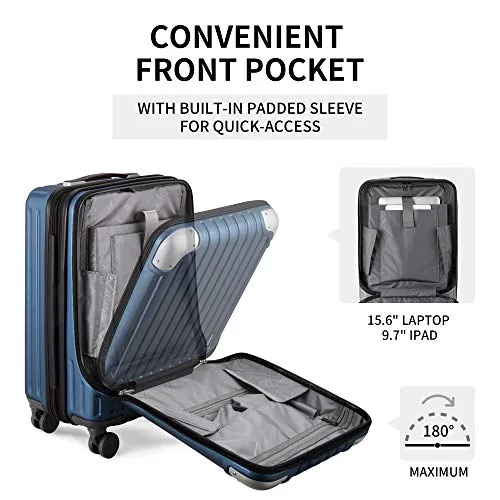 LEVEL8 Carry-On Luggage, Hardside Suitcase, 20” Lightweight ABS PC Hardshell Spinner Trolley for Luggage with Built-In TSA Lock, 8 Spinner Wheels, Blue, 20-Inch Carry-On