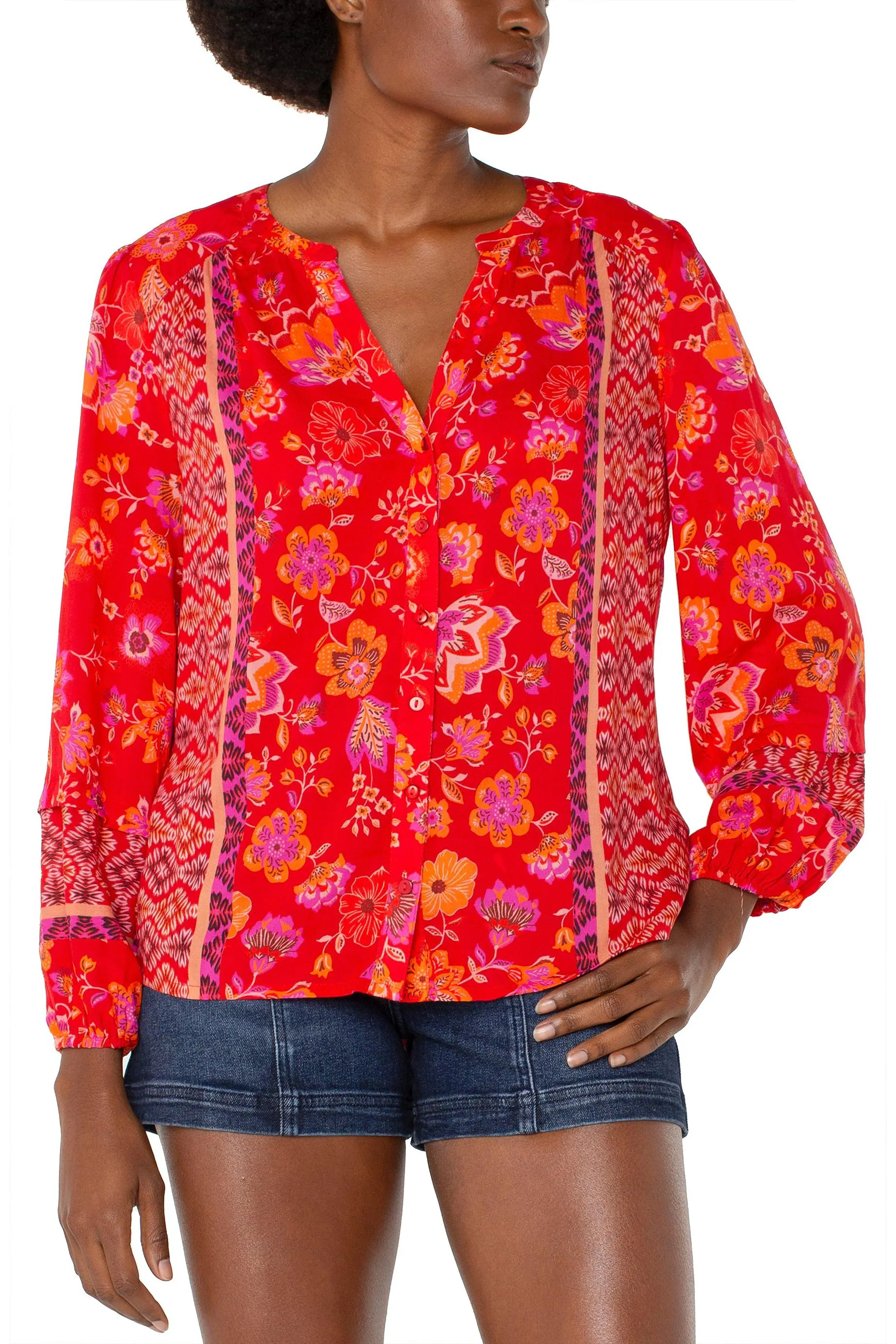 Liverpool Button Front Shirred Blouse