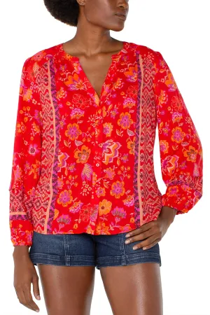 Liverpool Button Front Shirred Blouse
