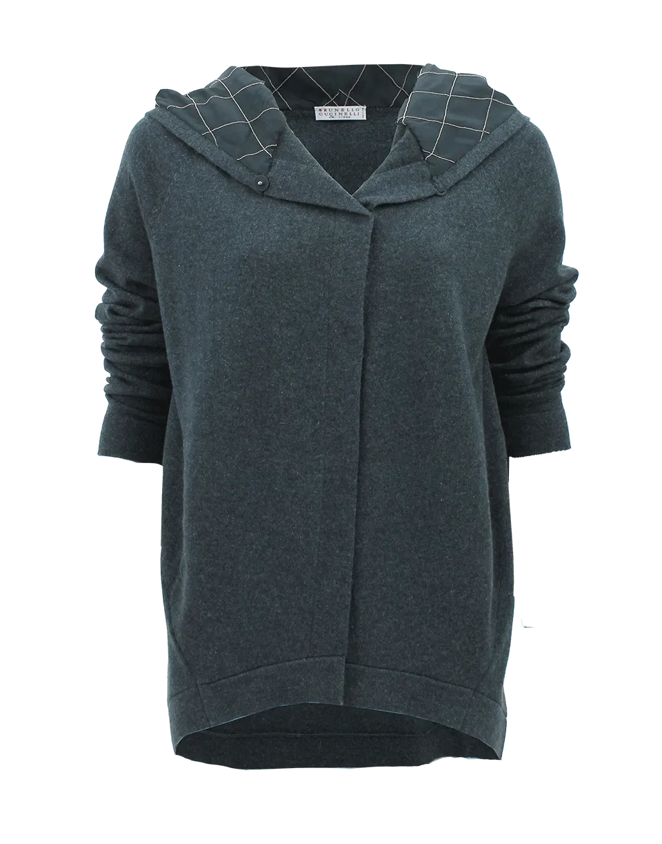 Long Sleeve Asymmetrical Cardigan with Hoodie