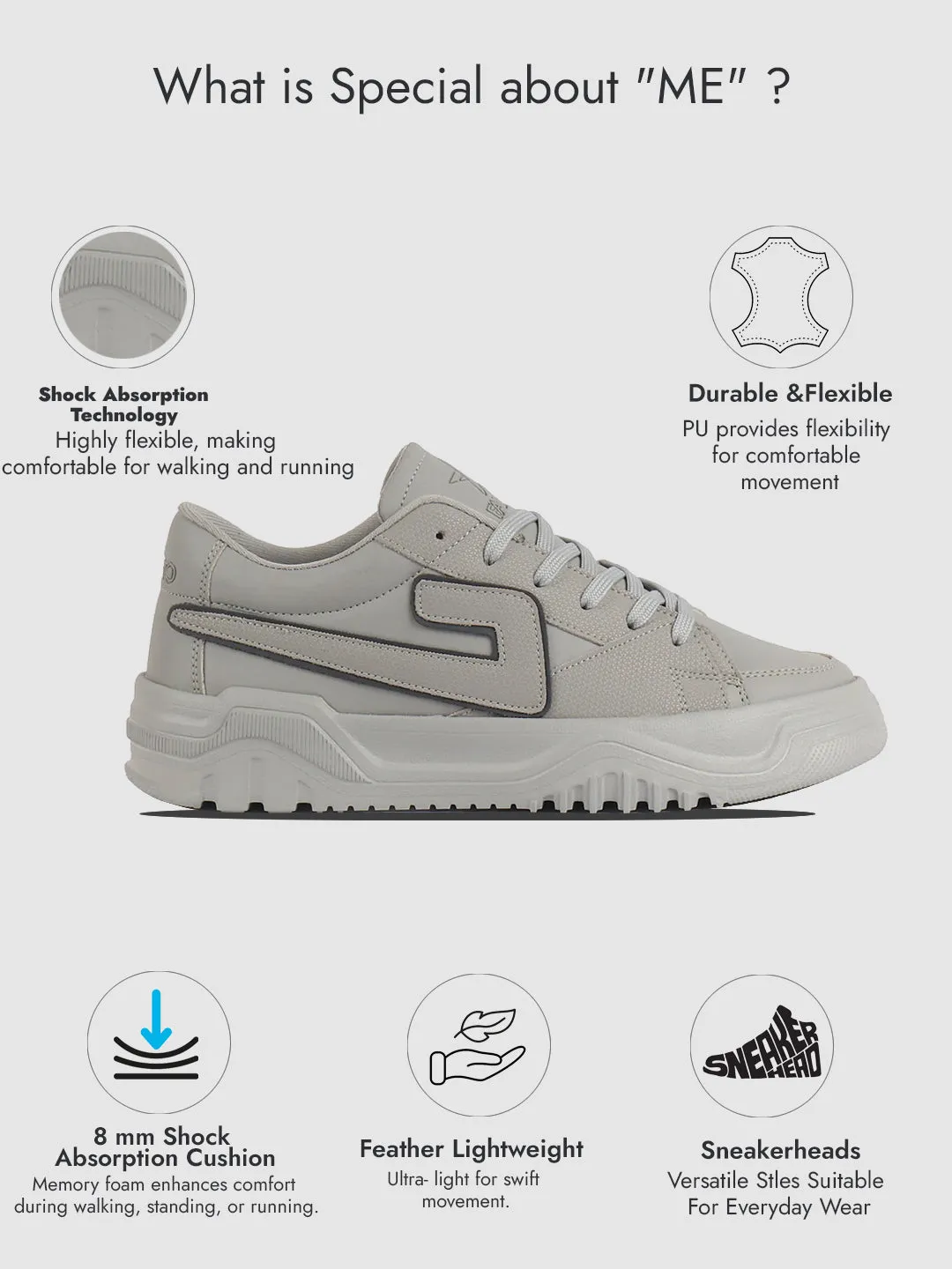 Men Grey Low Top Chunky Lace-Up Sneaker Shoes|Low Ankle Casual Shoes|All Day Comfortable Sneakers