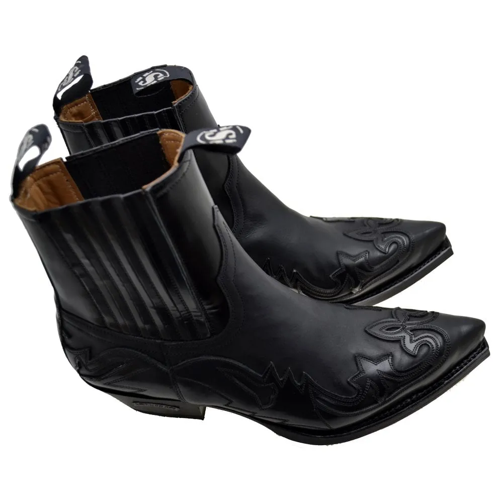 Men's Cowboy Boots Sendra 4660 Black Leather Cuban Heel