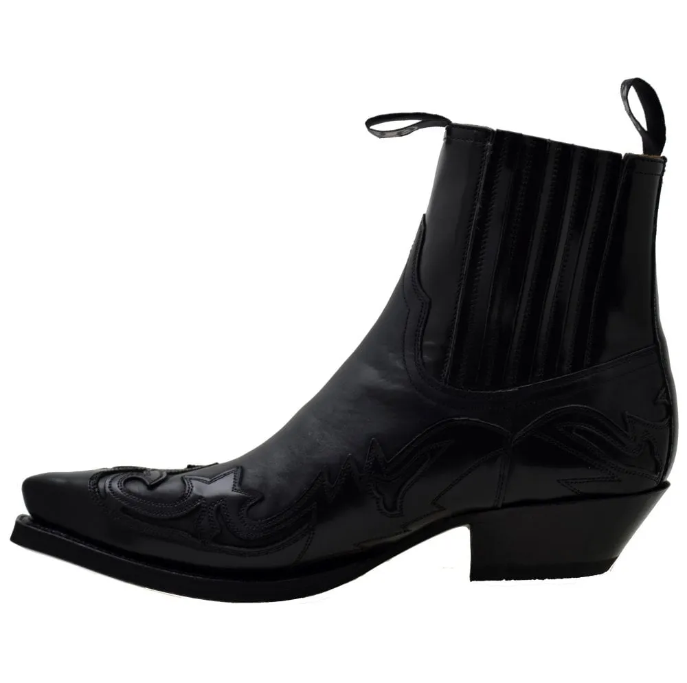 Men's Cowboy Boots Sendra 4660 Black Leather Cuban Heel