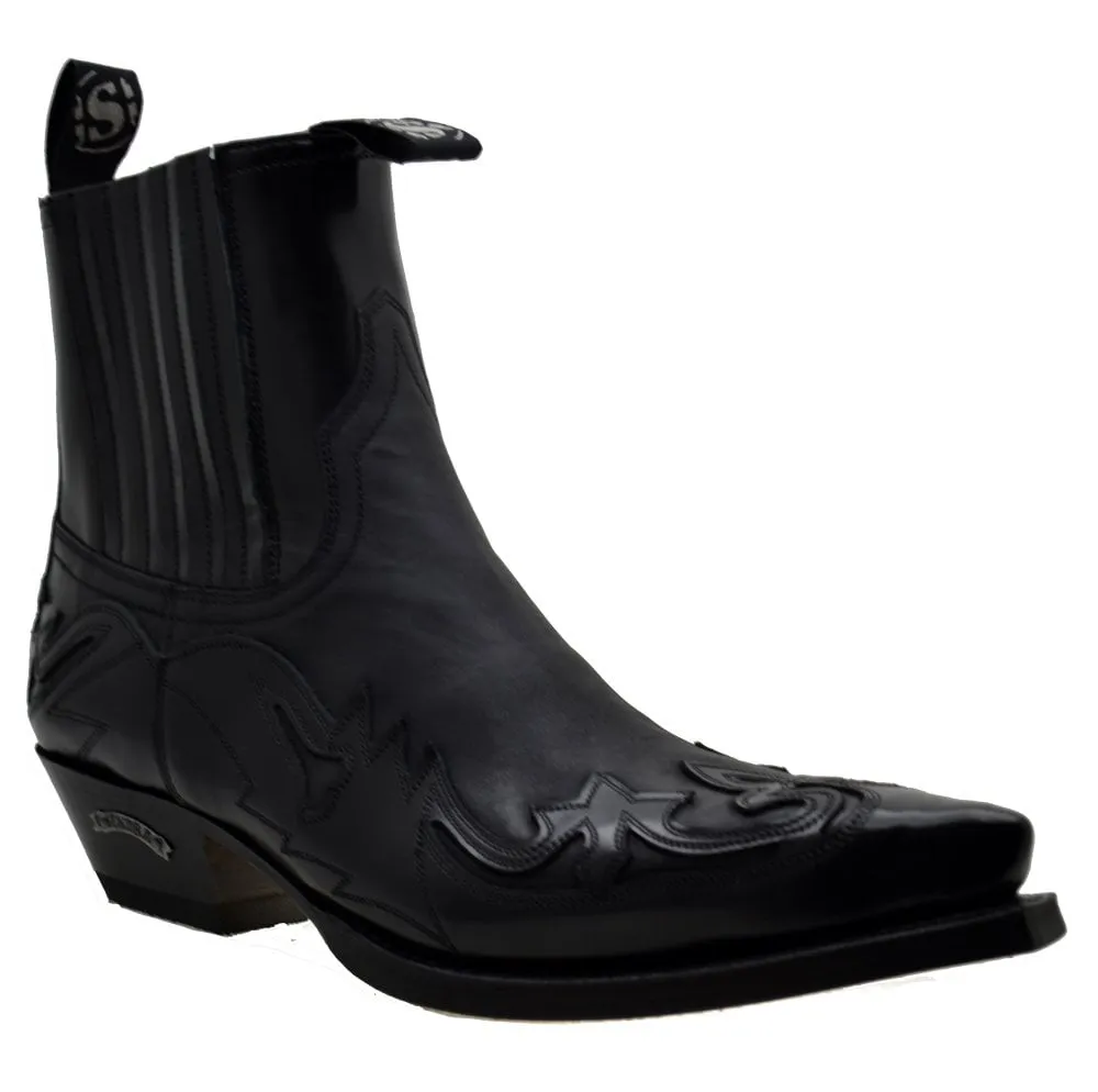 Men's Cowboy Boots Sendra 4660 Black Leather Cuban Heel