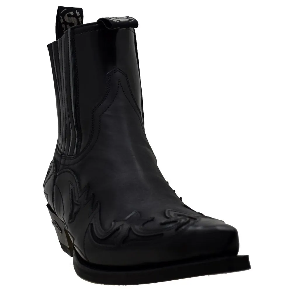 Men's Cowboy Boots Sendra 4660 Black Leather Cuban Heel