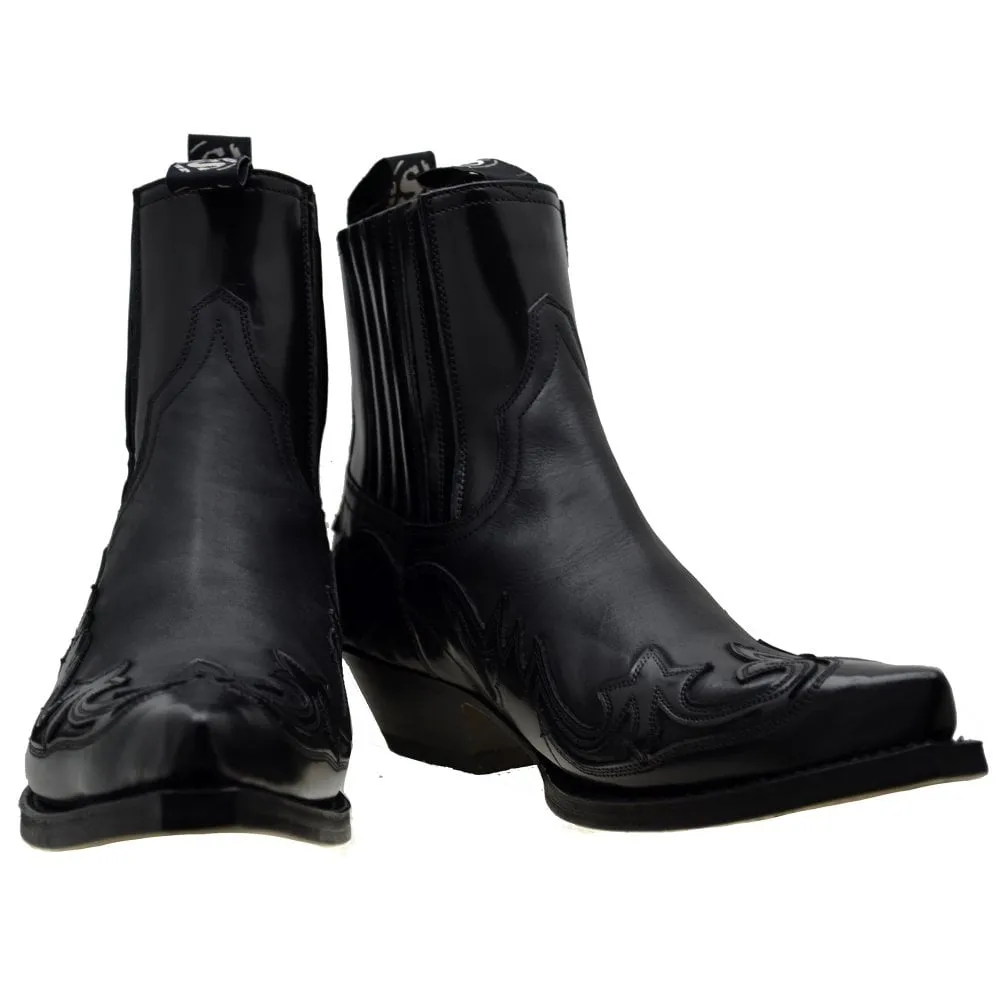 Men's Cowboy Boots Sendra 4660 Black Leather Cuban Heel