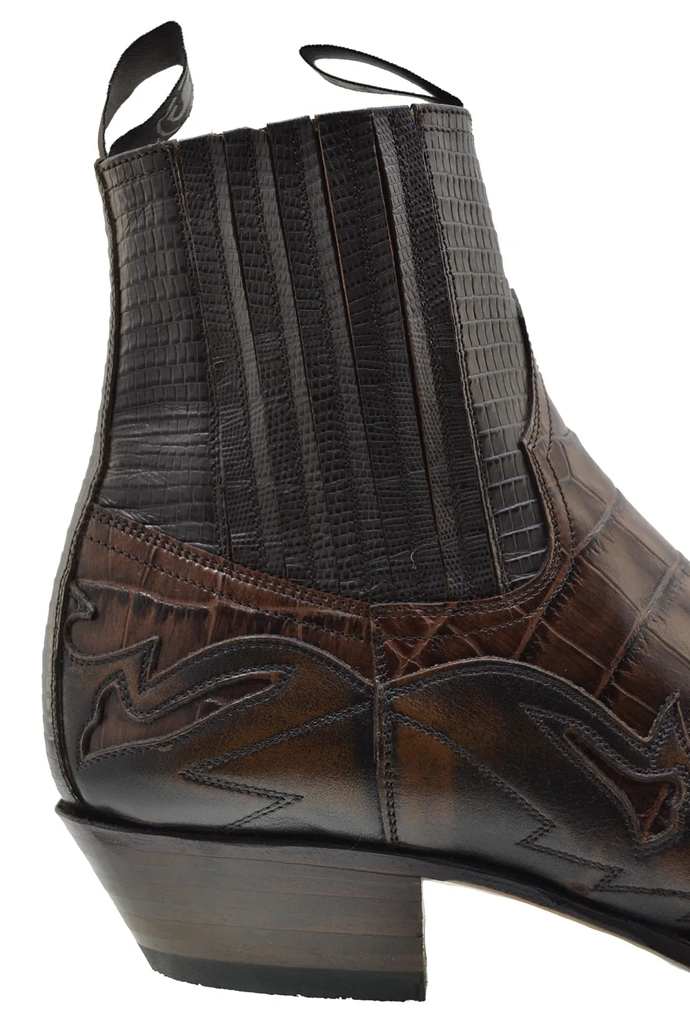 Men's Cowboy Boots Sendra 4660CR Brown Print Crocodile Leather Cuban Heel