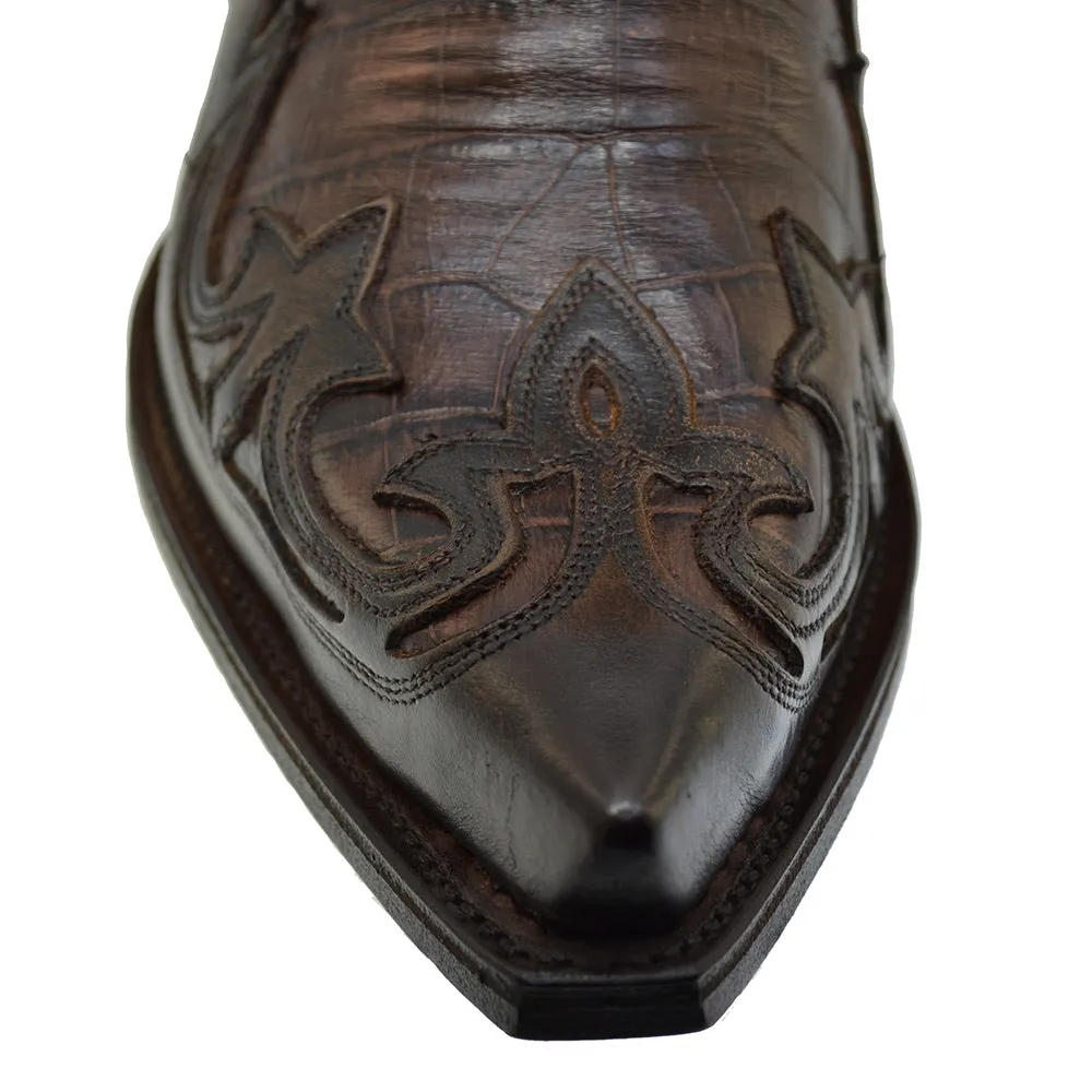 Men's Cowboy Boots Sendra 4660CR Brown Print Crocodile Leather Cuban Heel