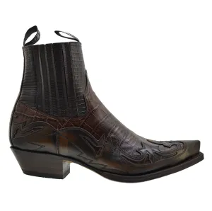 Men's Cowboy Boots Sendra 4660CR Brown Print Crocodile Leather Cuban Heel