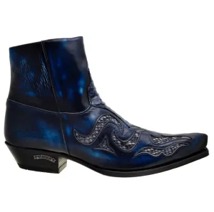 Men's Cowboy Boots Sendra 7482P Blue Leather Python Skin Cuban Heel