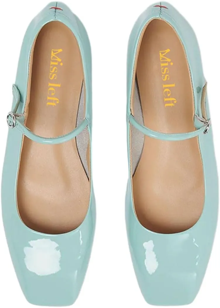 miss left Women's Adorable Closed Square Toe Mary Jane Flats Adjustable Strap Buckle Ballet Flat Comfort Dance Ballroom Shoes Size 4-16 US