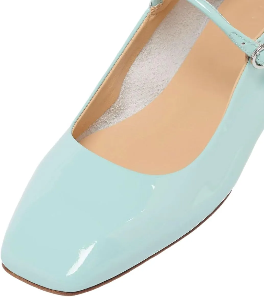 miss left Women's Adorable Closed Square Toe Mary Jane Flats Adjustable Strap Buckle Ballet Flat Comfort Dance Ballroom Shoes Size 4-16 US