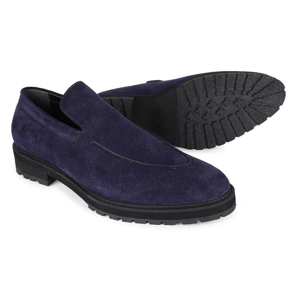 Navy Blue Suede Extralight Slipon Loafers With Cordstitch
