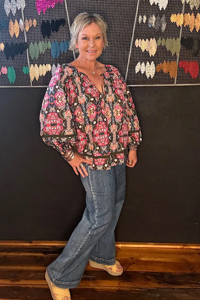 REMI BLOUSE - OLIVE FLEURON