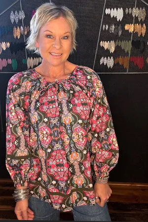 REMI BLOUSE - OLIVE FLEURON