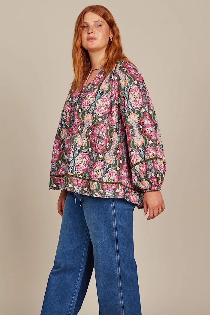 REMI BLOUSE - OLIVE FLEURON