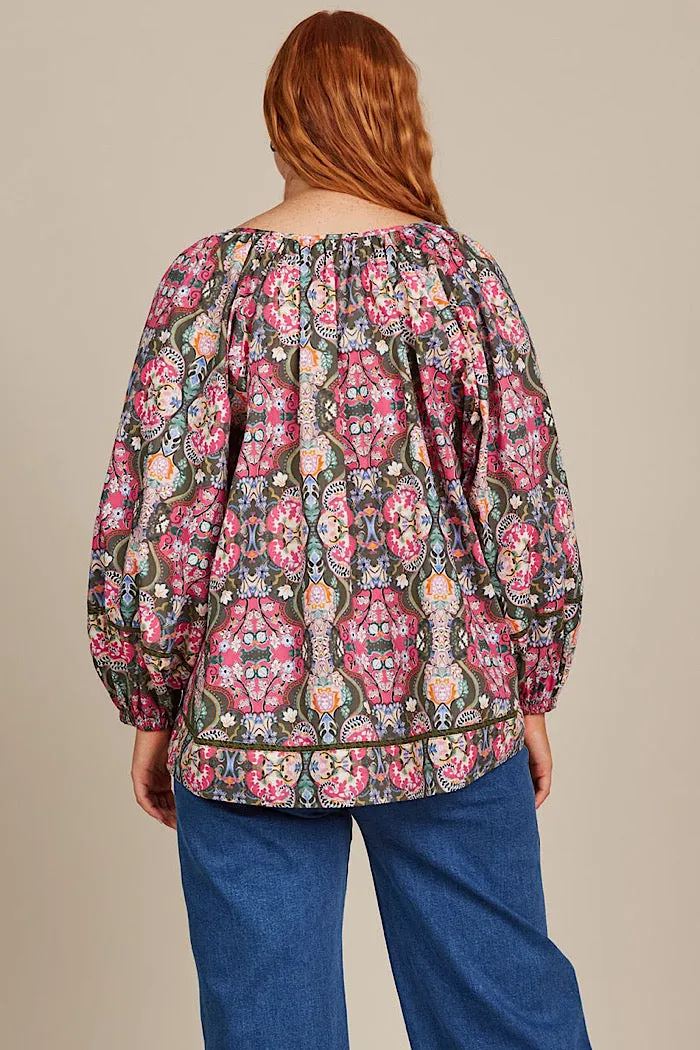 REMI BLOUSE - OLIVE FLEURON