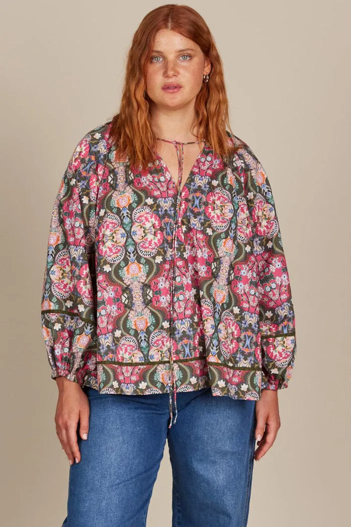 REMI BLOUSE - OLIVE FLEURON