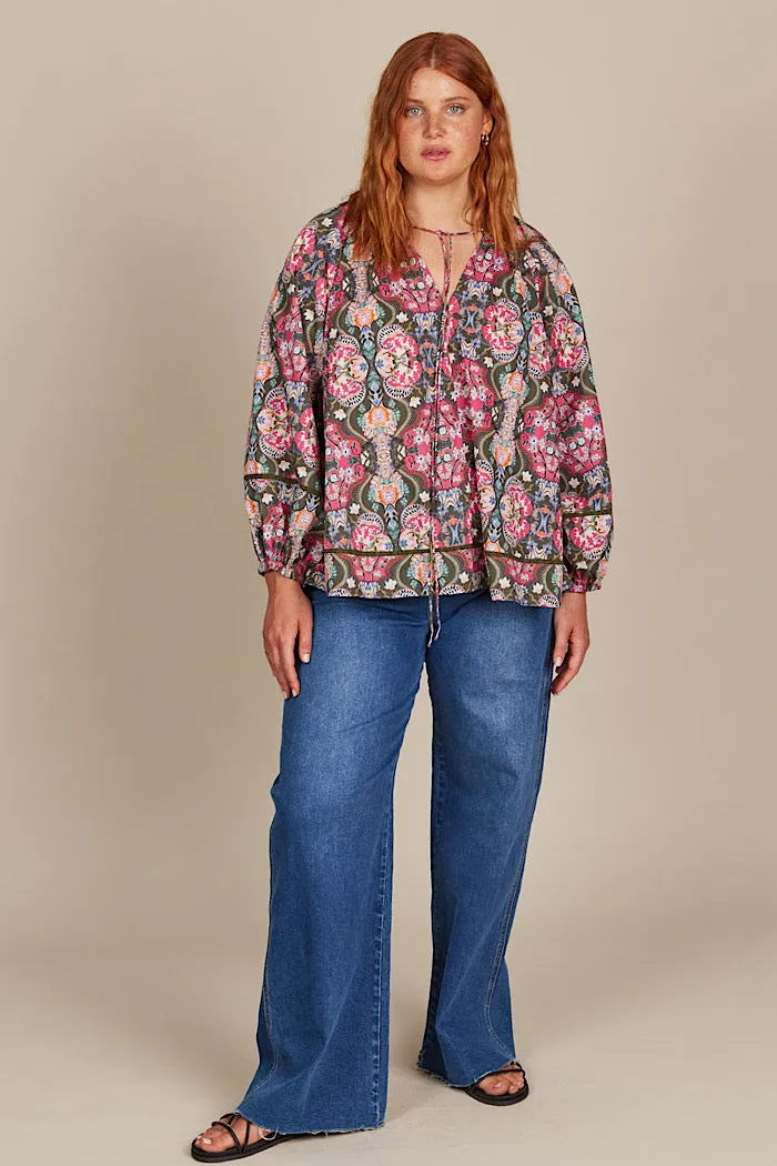 REMI BLOUSE - OLIVE FLEURON