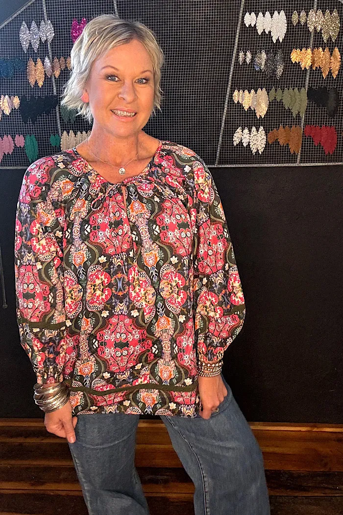 REMI BLOUSE - OLIVE FLEURON