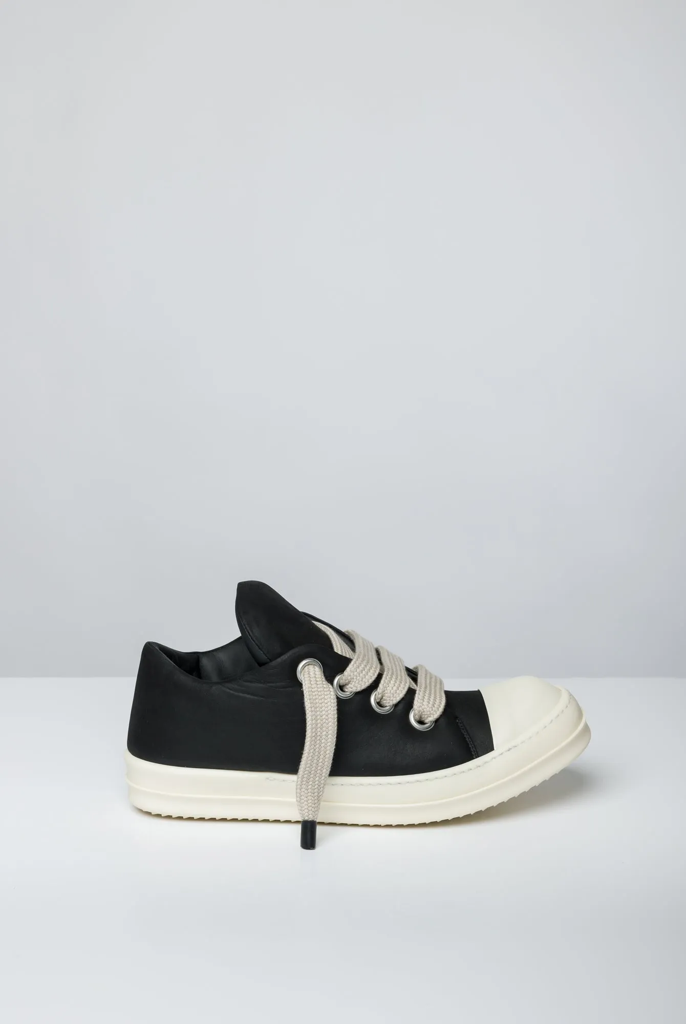 Rick Owens Jumbo Lace Padded Low Sneaks in Black Milk