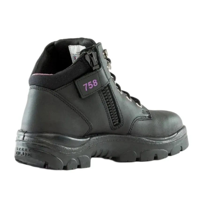 Steel Blue Black Ladies Parkes Zip Sided Lace Up Steel Toe Cap Safety Boot (512758) (Pre-Order)