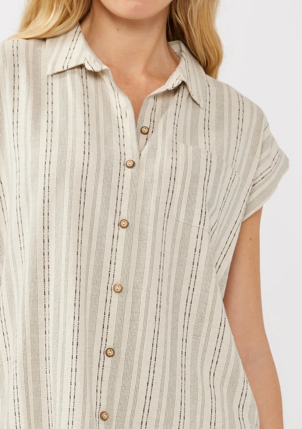 STRIPED CAMP SHIRT - NATURAL/BLACK