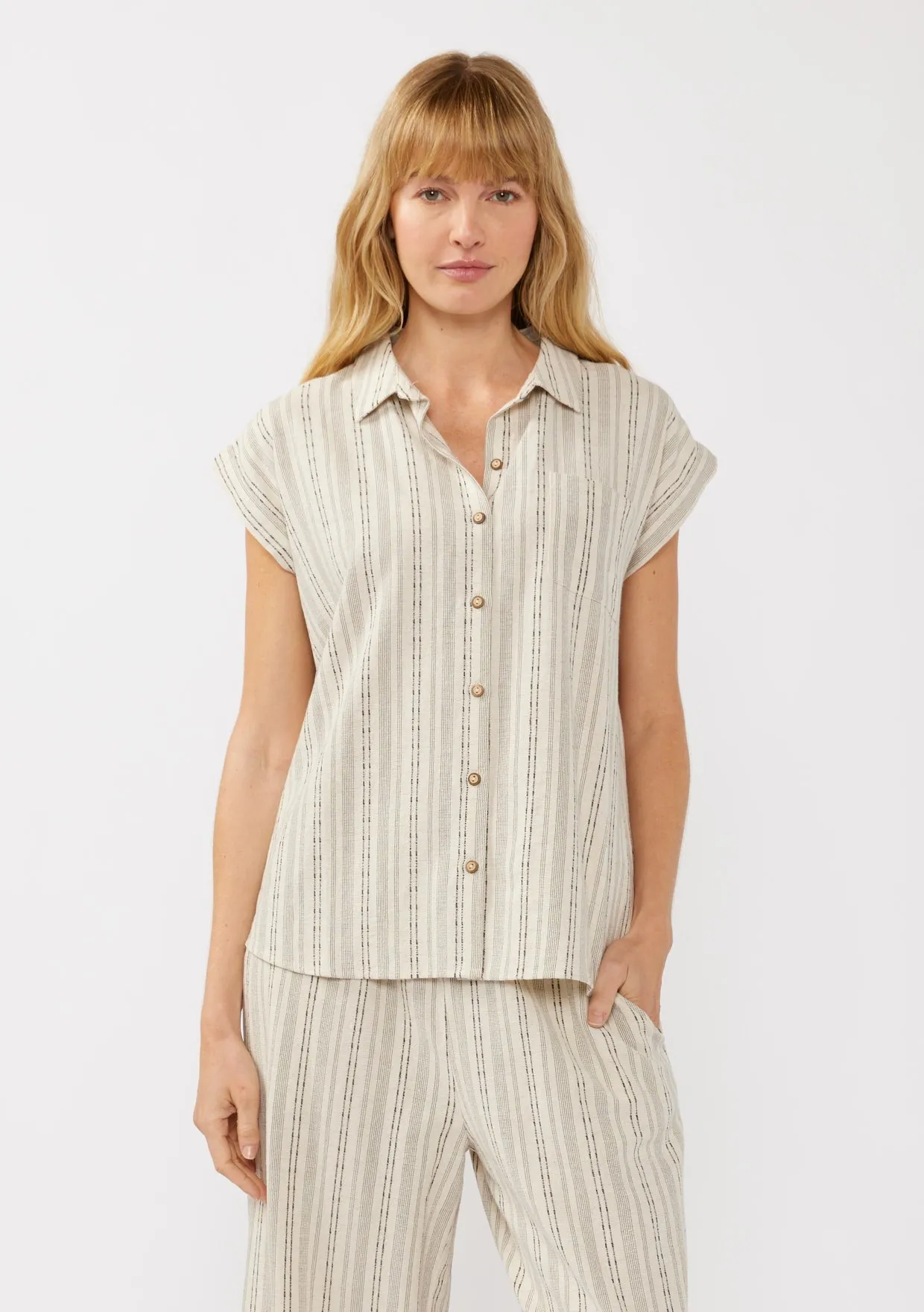 STRIPED CAMP SHIRT - NATURAL/BLACK