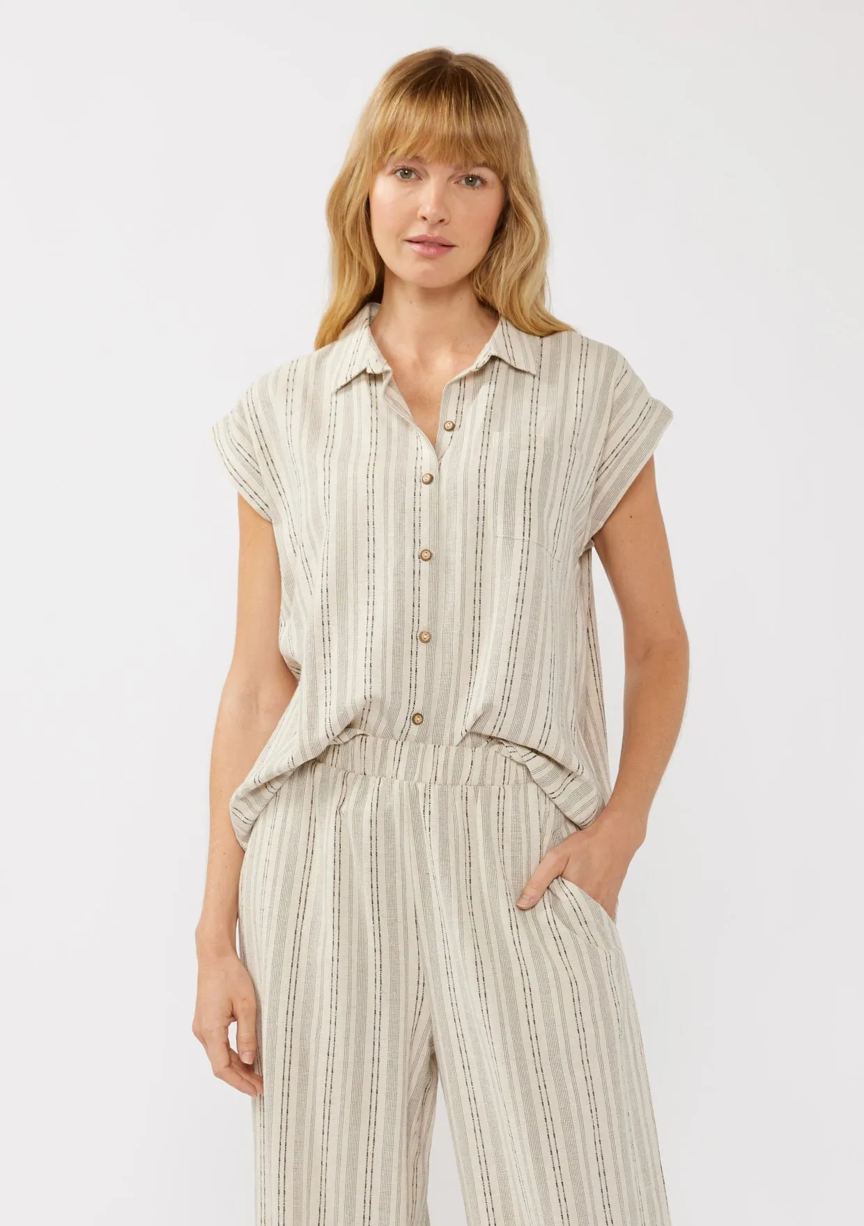STRIPED CAMP SHIRT - NATURAL/BLACK