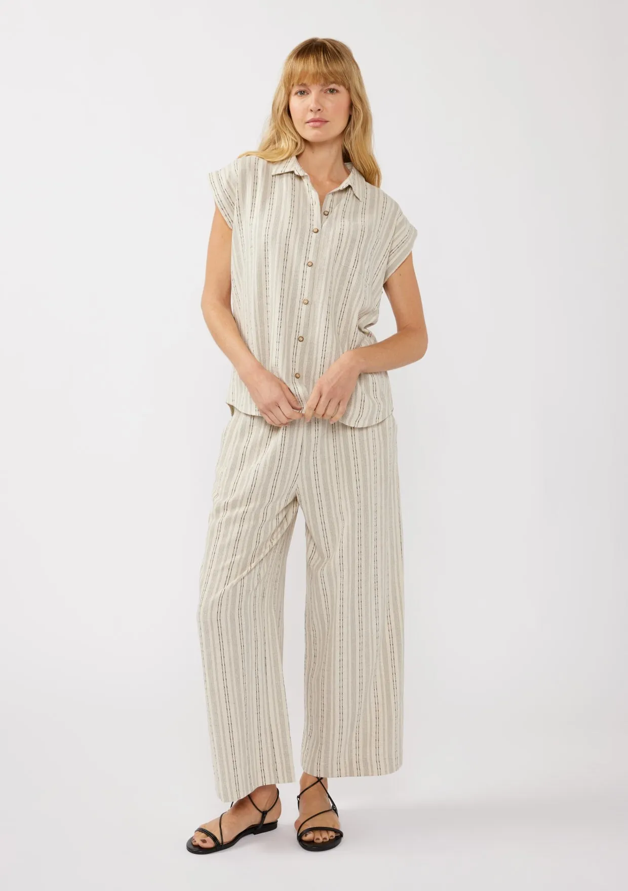 STRIPED CAMP SHIRT - NATURAL/BLACK