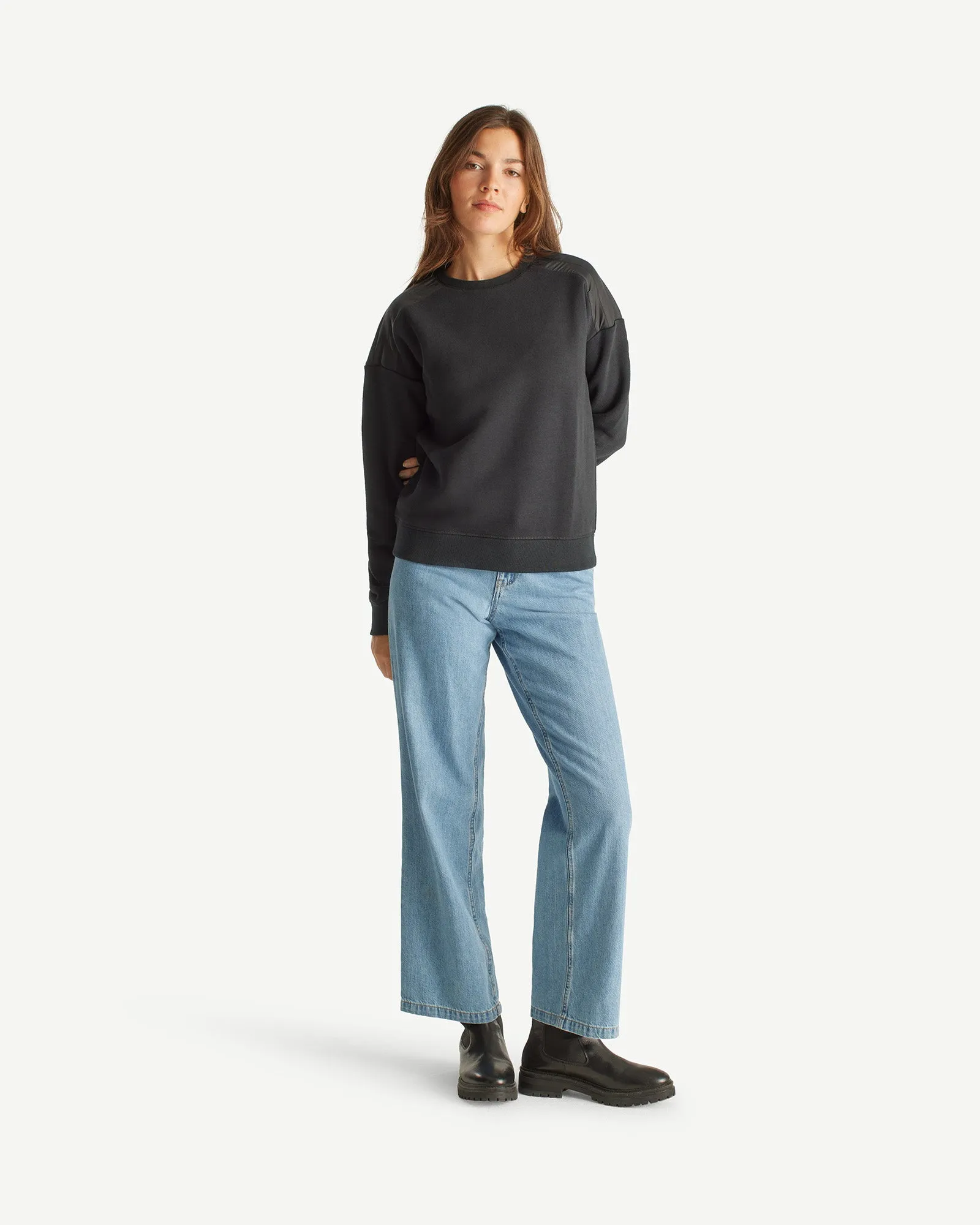 Sweat col rond mix matière Noir Ariane