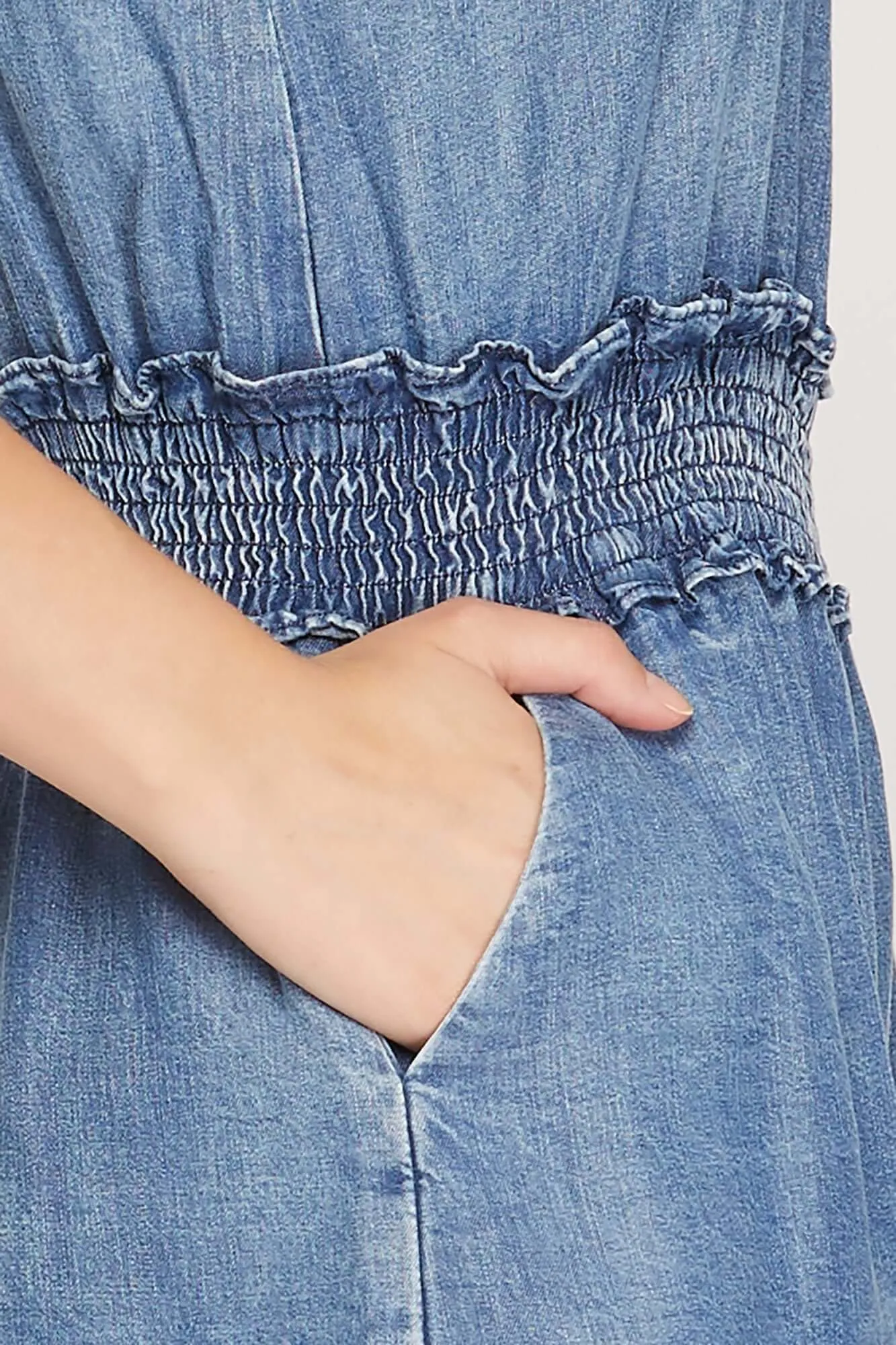 The Donna Romper: Sleeveless Chambray Romper