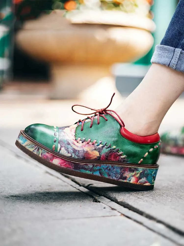 Vintage Comfy Casual Stitching Floral Oxfords Shoes