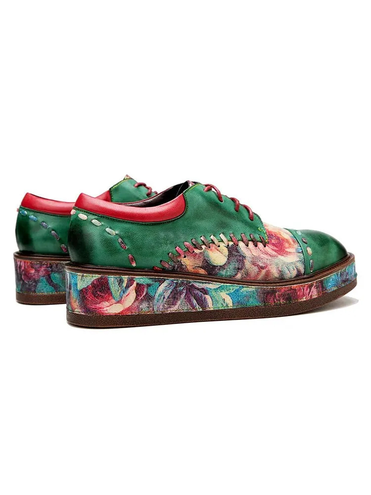 Vintage Comfy Casual Stitching Floral Oxfords Shoes