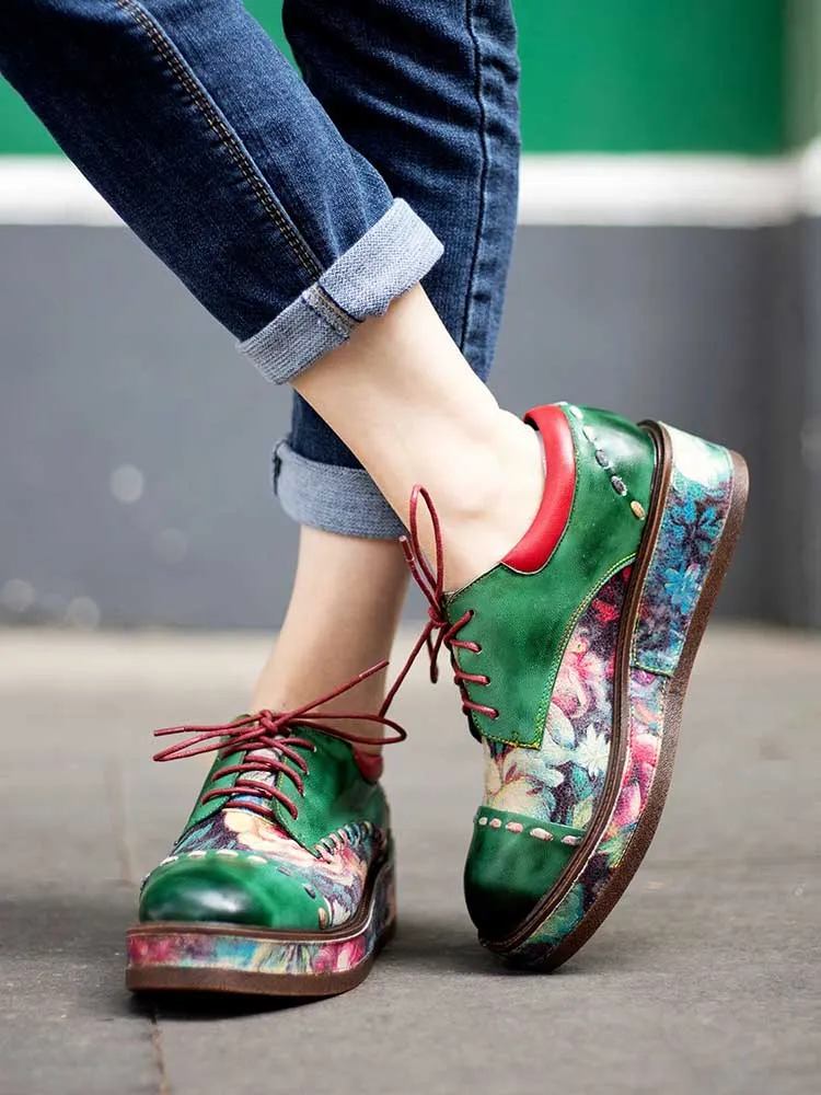 Vintage Comfy Casual Stitching Floral Oxfords Shoes