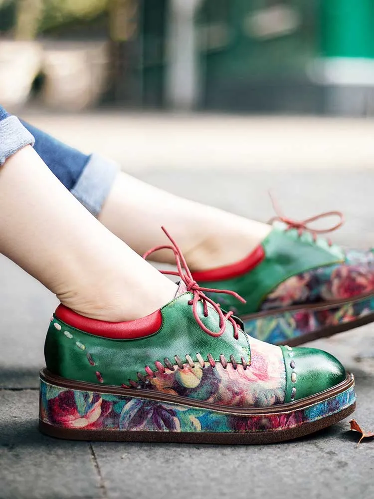 Vintage Comfy Casual Stitching Floral Oxfords Shoes