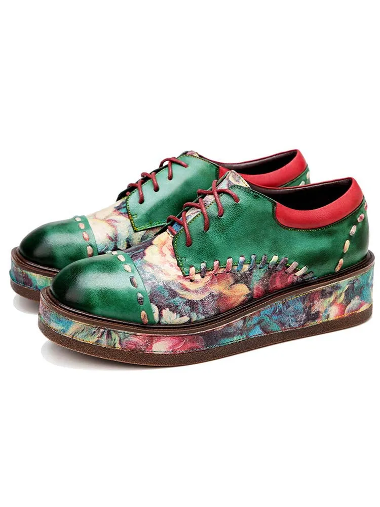 Vintage Comfy Casual Stitching Floral Oxfords Shoes