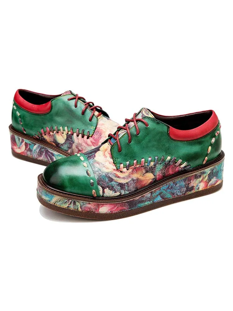 Vintage Comfy Casual Stitching Floral Oxfords Shoes