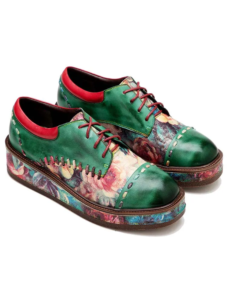 Vintage Comfy Casual Stitching Floral Oxfords Shoes