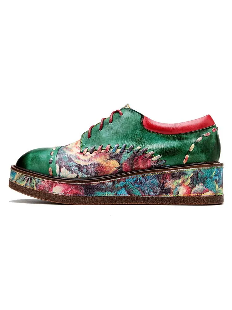 Vintage Comfy Casual Stitching Floral Oxfords Shoes