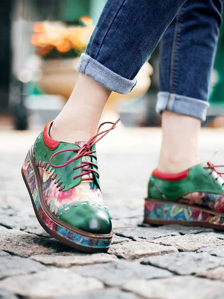 Vintage Comfy Casual Stitching Floral Oxfords Shoes
