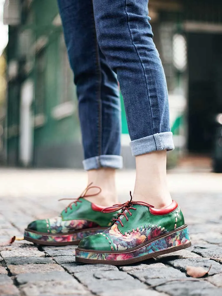 Vintage Comfy Casual Stitching Floral Oxfords Shoes