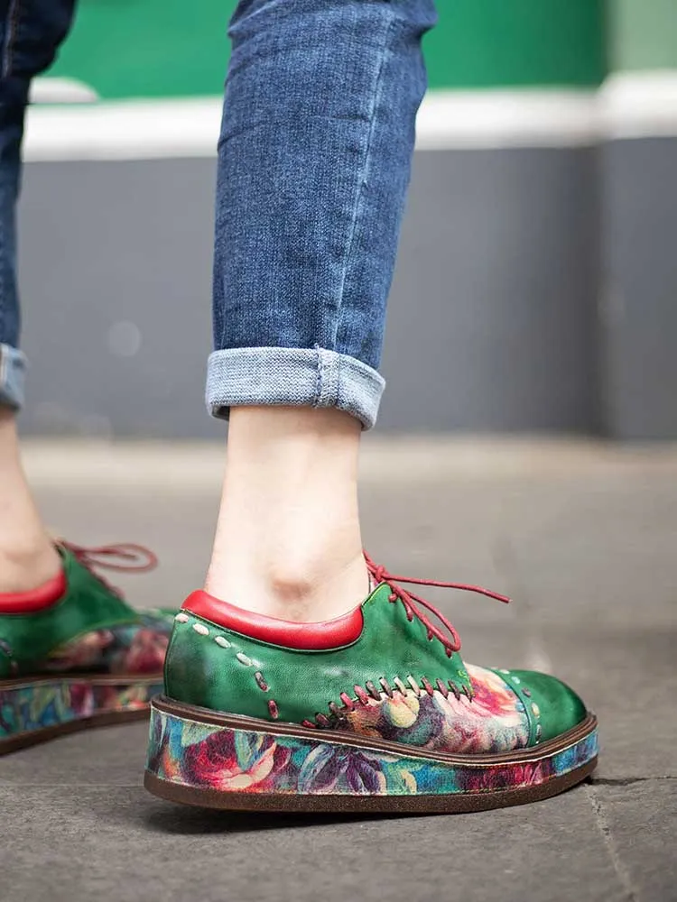 Vintage Comfy Casual Stitching Floral Oxfords Shoes