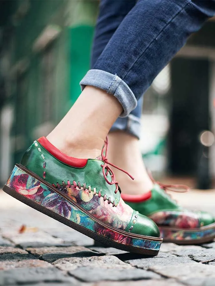 Vintage Comfy Casual Stitching Floral Oxfords Shoes