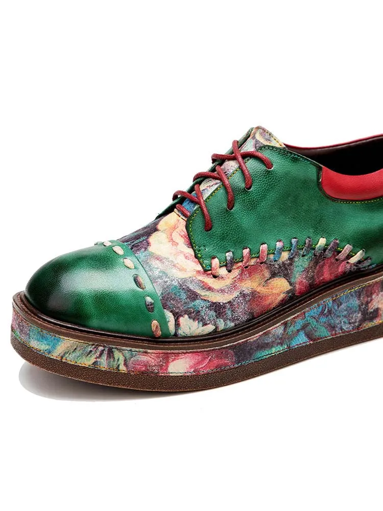 Vintage Comfy Casual Stitching Floral Oxfords Shoes
